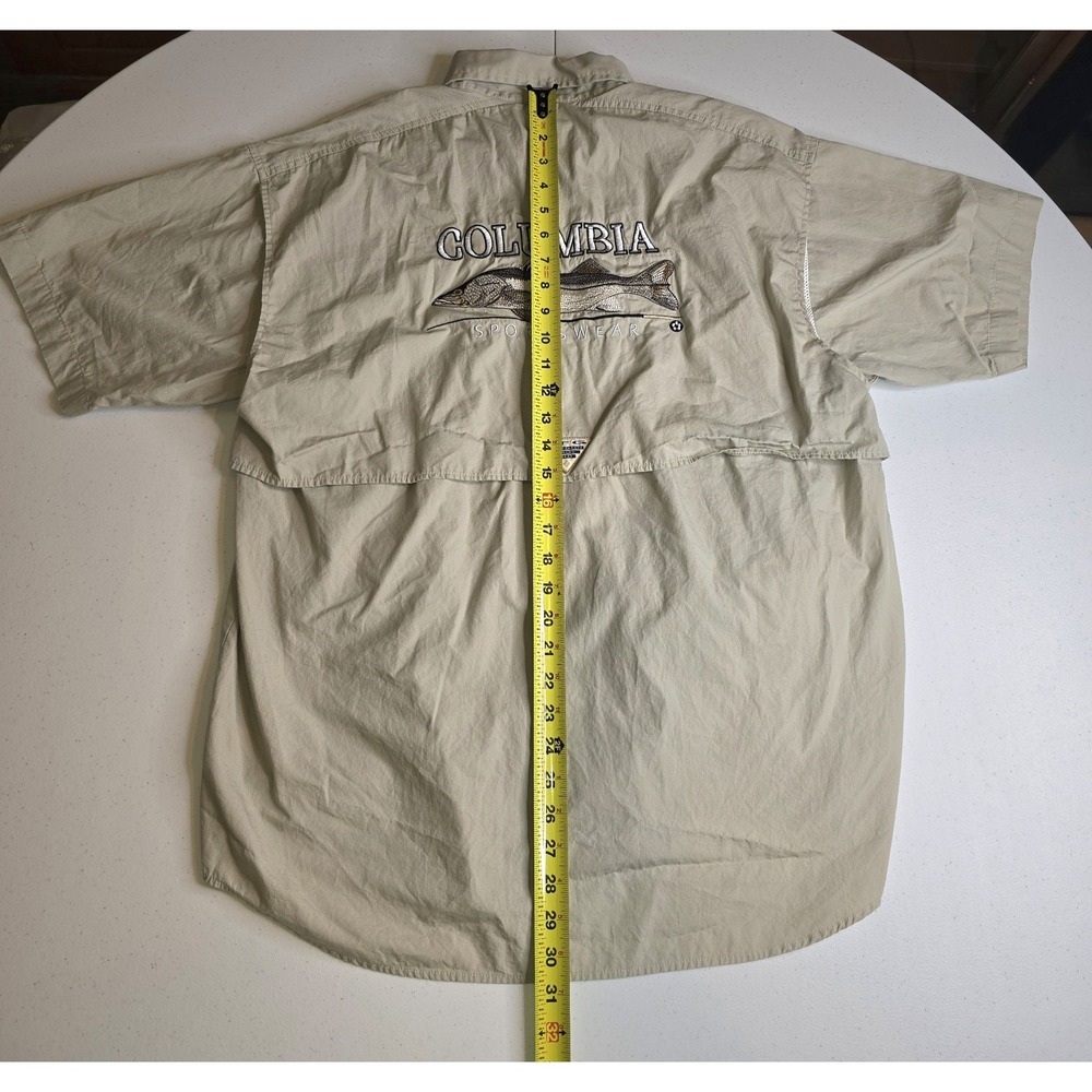 COLUMBIA PFG Men's Medium Khacki Beige Short Sleeve Fishing Shirt Vented -1109 - Picture 6 of 7